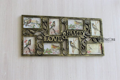 FunkyTradition Designer Big Wooden Texture Love and Family Frames for 8 Photos for Home Office Decor and Anniversary Valentines Birthday Housewarming Gifts 70 CM Wide