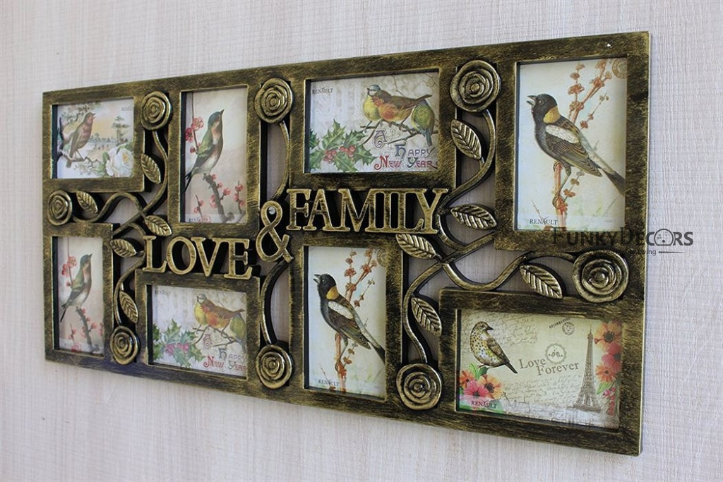 FunkyTradition Designer Big Wooden Texture Love and Family Frames for 8 Photos for Home Office Decor and Anniversary Valentines Birthday Housewarming Gifts 70 CM Wide