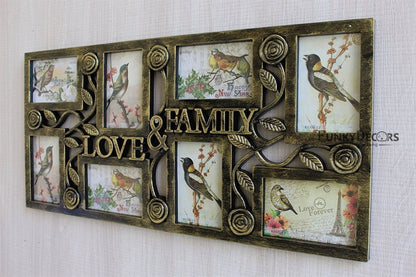 FunkyTradition Designer Big Wooden Texture Love and Family Frames for 8 Photos for Home Office Decor and Anniversary Valentines Birthday Housewarming Gifts 70 CM Wide