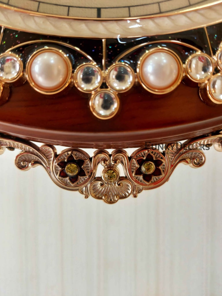 Funkytradition Designer Diamond Studded Antique-Look Wooden Brown Round Wall Hanging Double Sided 2