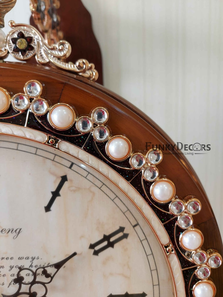 FunkyDecors Designer Diamond Studded Antique-Look Wooden Brown Round Wall Hanging Double Sided 2