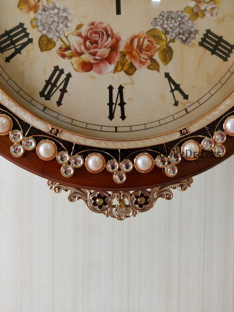 FunkyDecors Designer Diamond Studded Antique-Look Wooden Brown Round Wall Hanging Double Sided 2