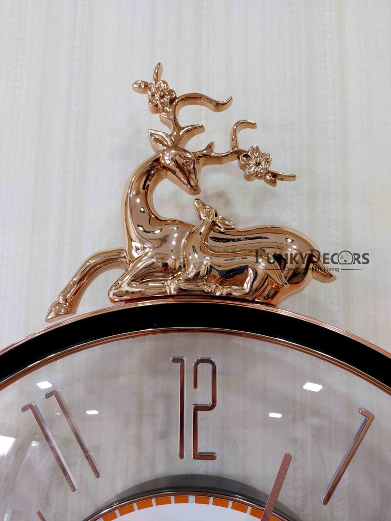 FunkyDecors Designer Minimal Transparent Reindeer Pendulum Wall Clock Watch Decor For Home Office