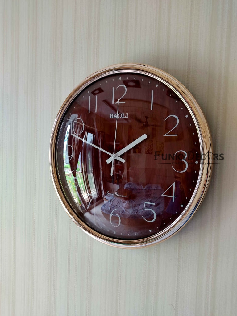 Funkytradition Golden Brown Wooden Texture Wall Clock Watch Decor For Home Office And Gifts 35 Cm