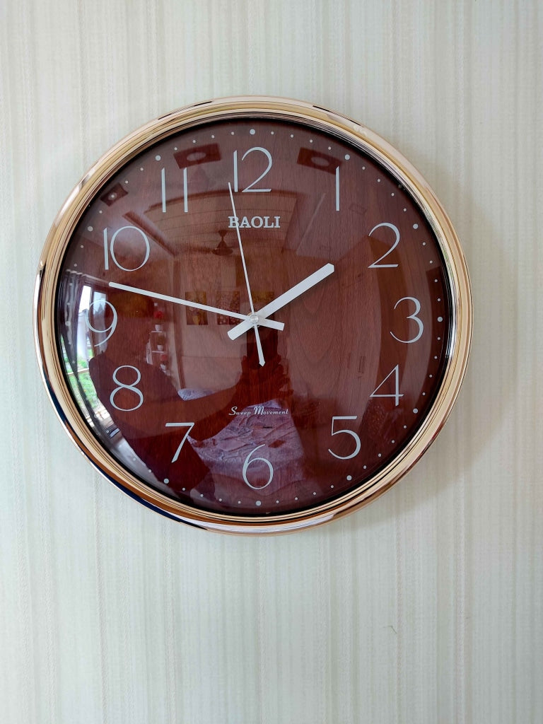 Funkytradition Golden Brown Wooden Texture Wall Clock Watch Decor For Home Office And Gifts 35 Cm