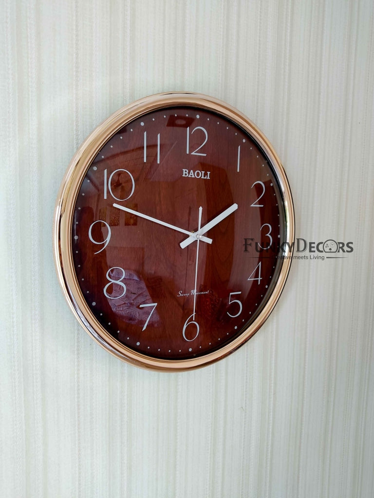 Funkytradition Golden Brown Wooden Texture Wall Clock Watch Decor For Home Office And Gifts 35 Cm