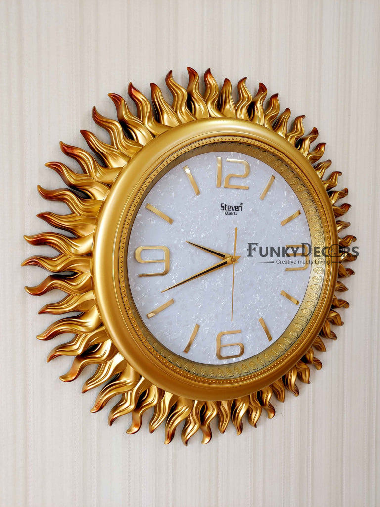 FunkyDecors Golden Sun Shaped Wall Clock Watch Decor For Home Office And Gifts 60 Cm Tall Clocks