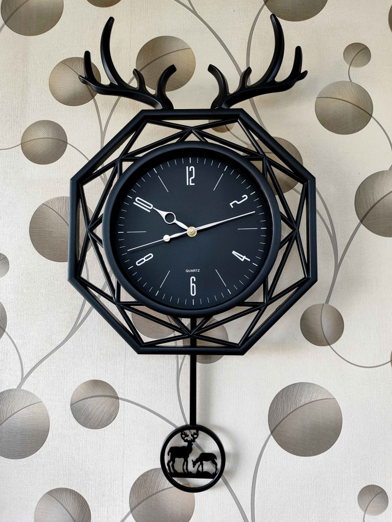 Funkytradition Hexagon Multicolor Reindeer Pendulum Wall Clock Watch Decor For Home Office And Gifts