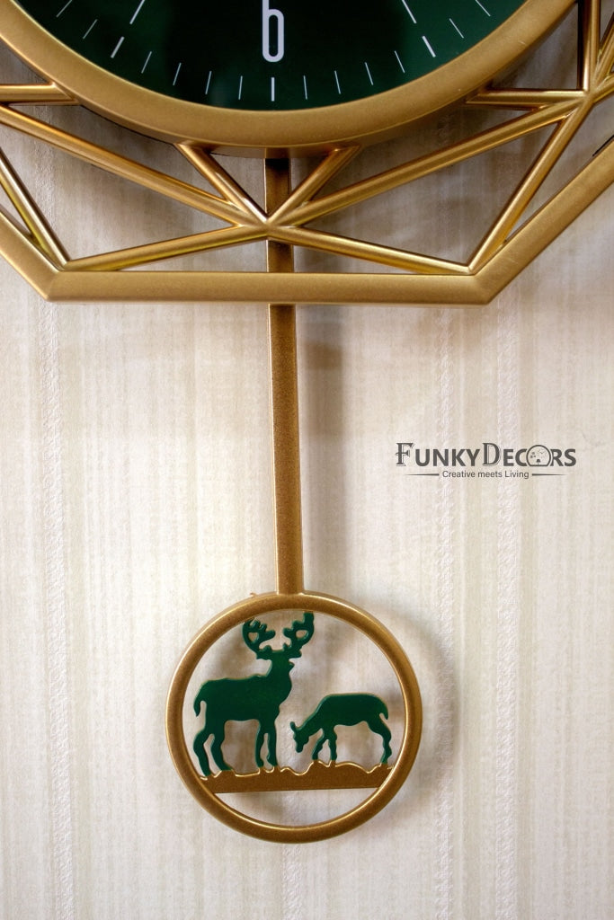 Funkytradition Hexagon Multicolor Reindeer Pendulum Wall Clock Watch Decor For Home Office And Gifts