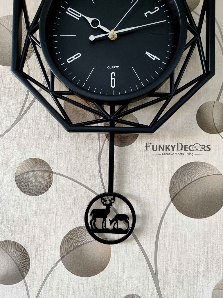 Funkytradition Hexagon Multicolor Reindeer Pendulum Wall Clock Watch Decor For Home Office And Gifts