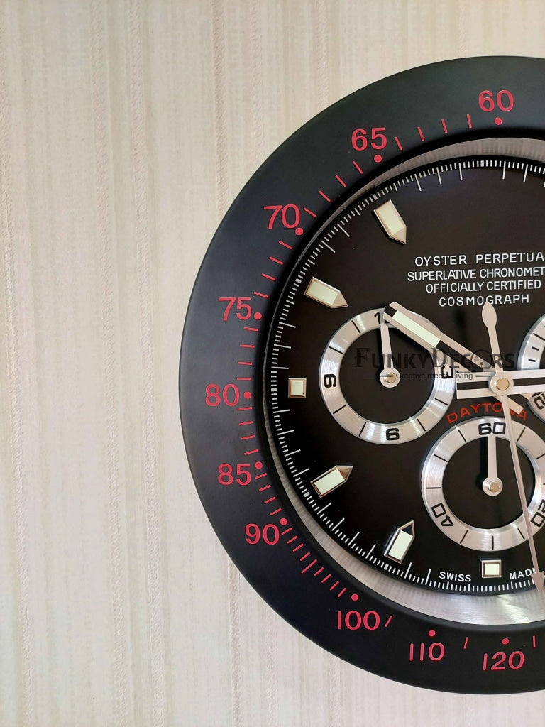 Funkytradition Luxury Black Chronograph Stainless Steel Wall Clock For Royal Home And Bungalows