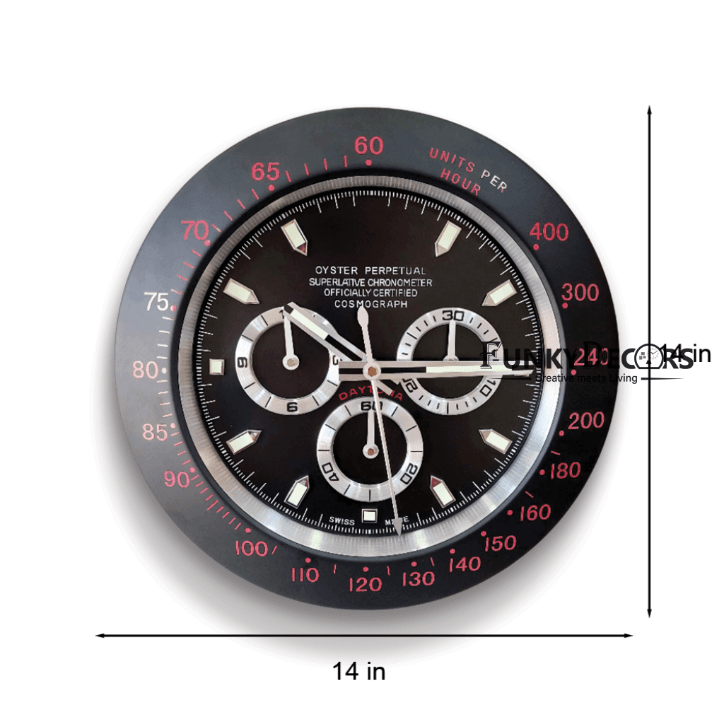 Funkytradition Luxury Black Chronograph Stainless Steel Wall Clock For Royal Home And Bungalows