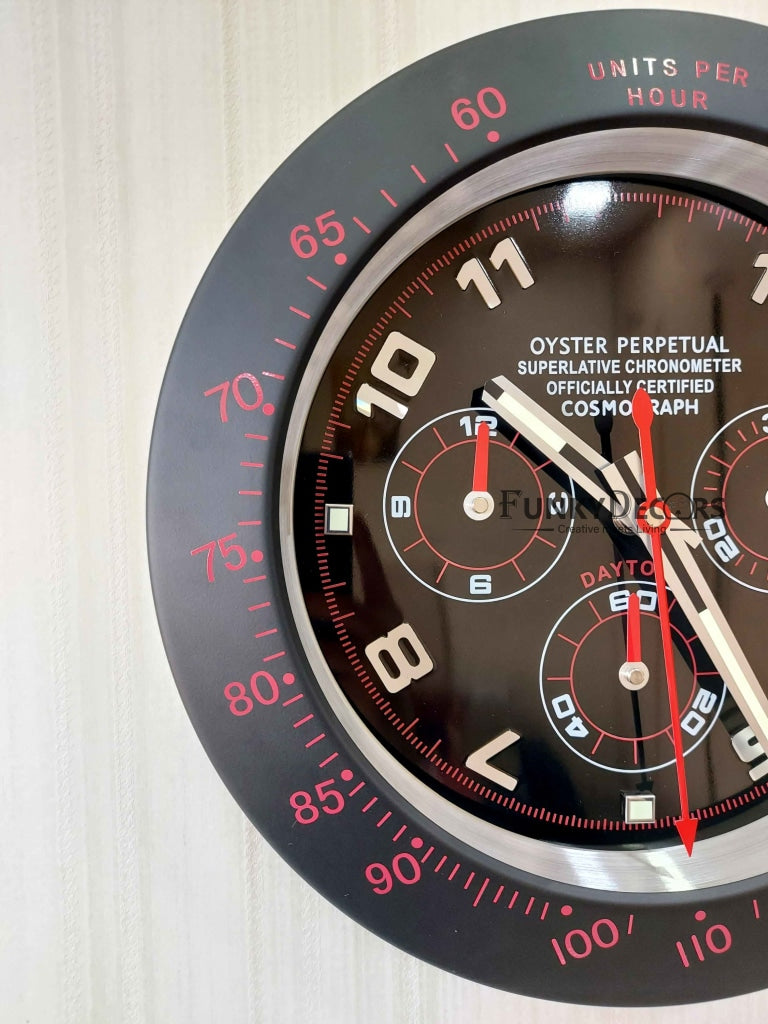 Funkytradition Luxury Black Chronograph Stainless Steel Wall Clock For Royal Home And Bungalows