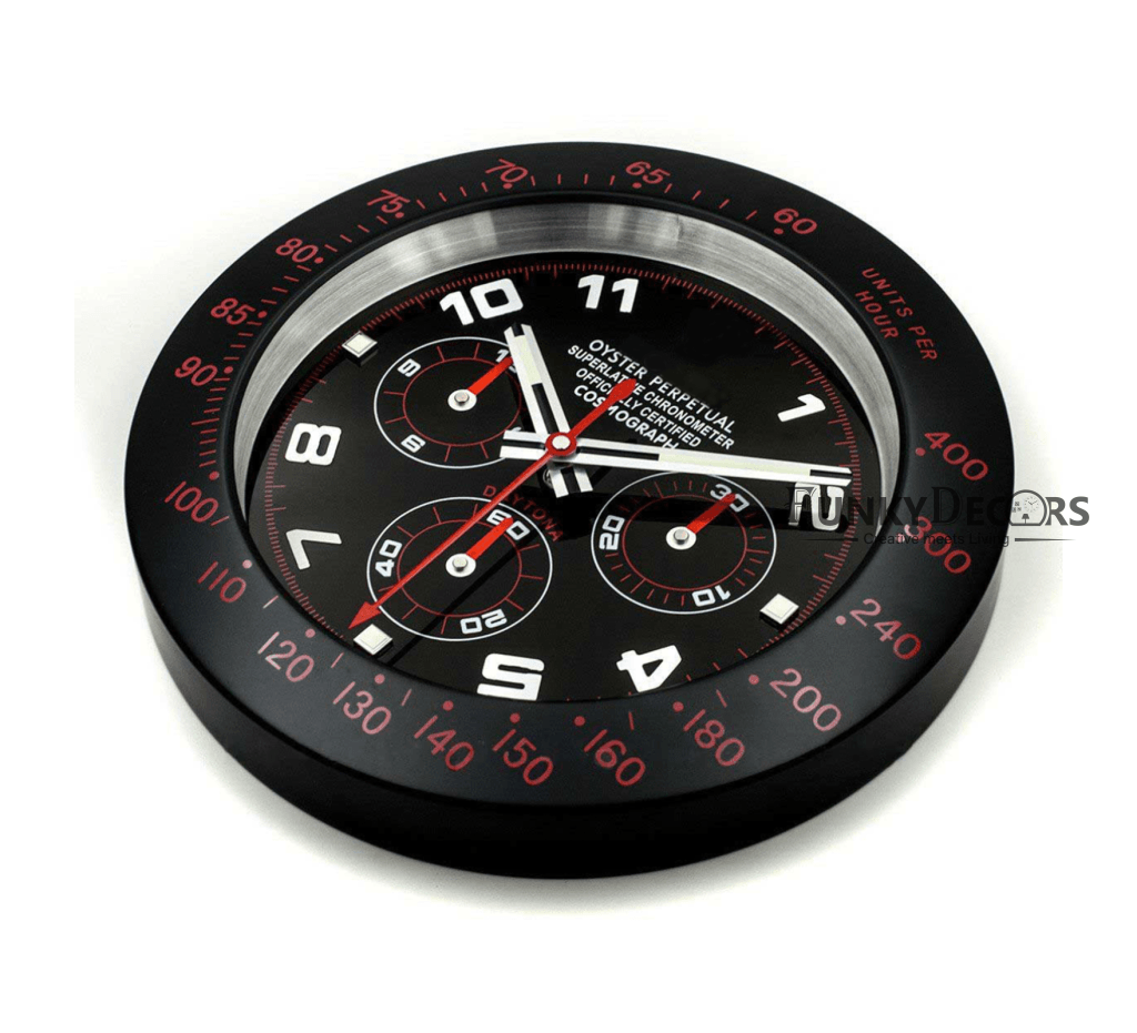 Funkytradition Luxury Black Chronograph Stainless Steel Wall Clock For Royal Home And Bungalows