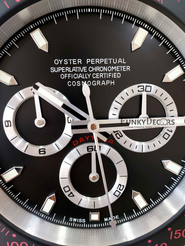 Funkytradition Luxury Black Chronograph Stainless Steel Wall Clock For Royal Home And Bungalows