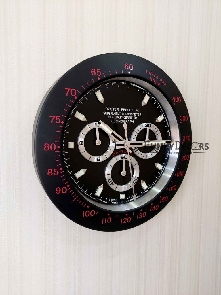 Funkytradition Luxury Black Chronograph Stainless Steel Wall Clock For Royal Home And Bungalows