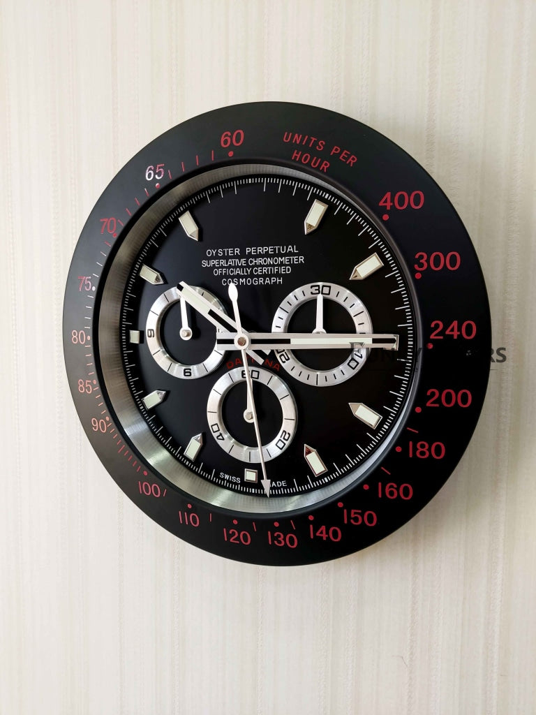 Funkytradition Luxury Black Chronograph Stainless Steel Wall Clock For Royal Home And Bungalows