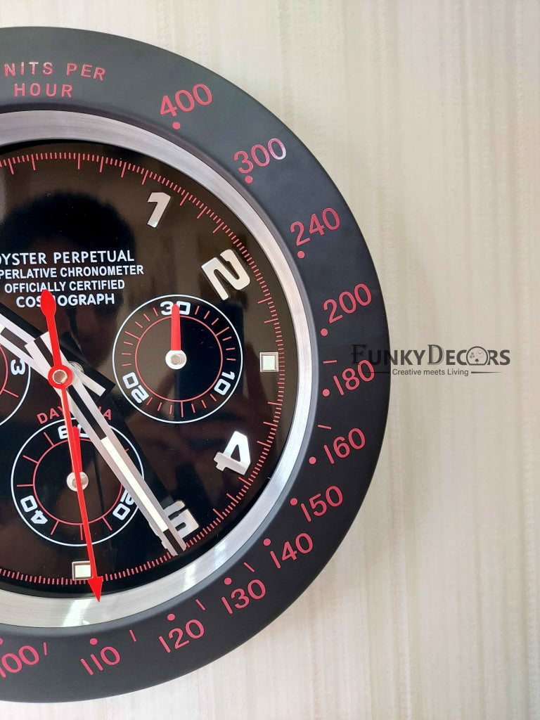 Funkytradition Luxury Black Chronograph Stainless Steel Wall Clock For Royal Home And Bungalows