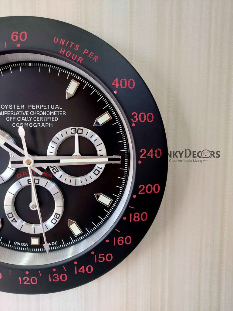 Funkytradition Luxury Black Chronograph Stainless Steel Wall Clock For Royal Home And Bungalows