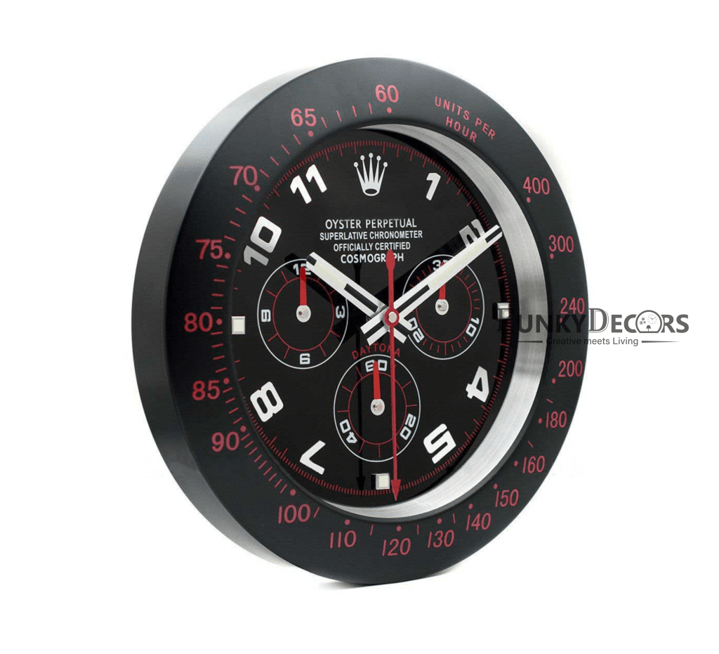 Funkytradition Luxury Black Chronograph Stainless Steel Wall Clock For Royal Home And Bungalows