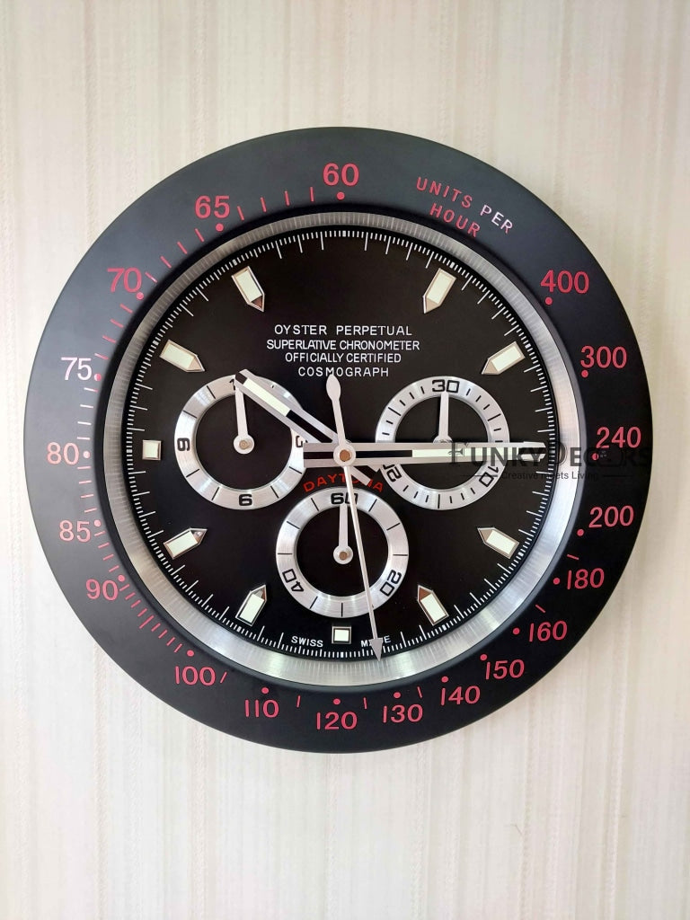 Funkytradition Luxury Black Chronograph Stainless Steel Wall Clock For Royal Home And Bungalows
