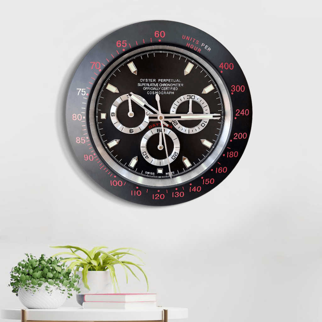 Funkytradition Luxury Black Chronograph Stainless Steel Wall Clock For Royal Home And Bungalows