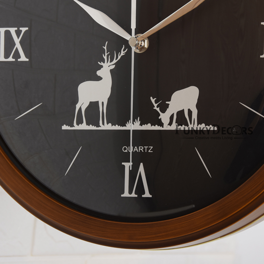 Funkytradition Luxury Look Deer Brown Black Round Wall Hanging Double Sided 2 Faces Retro Station