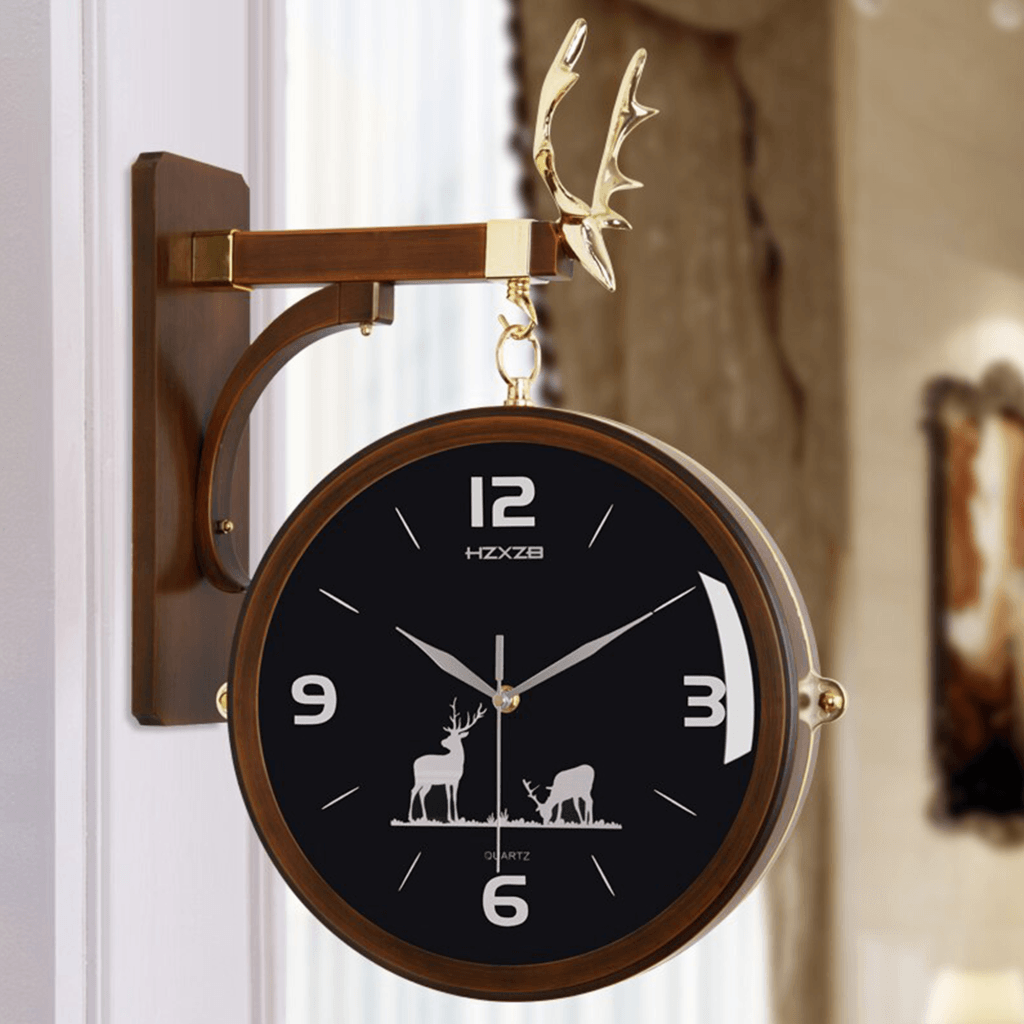 Funkytradition Luxury Look Deer Brown Black Round Wall Hanging Double Sided 2 Faces Retro Station