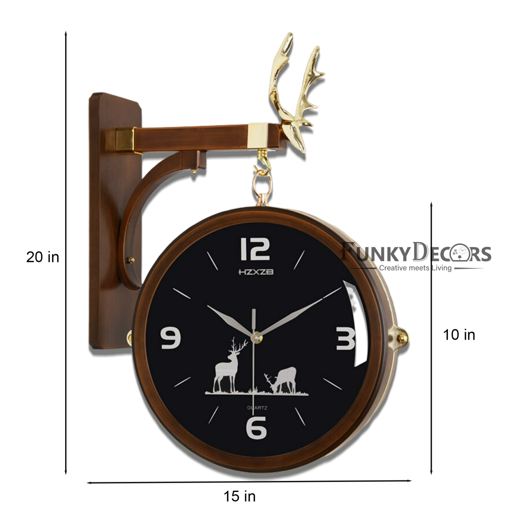 Funkytradition Luxury Look Deer Brown Black Round Wall Hanging Double Sided 2 Faces Retro Station