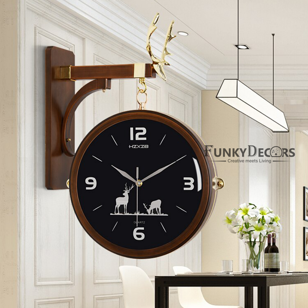 Funkytradition Luxury Look Deer Brown Black Round Wall Hanging Double Sided 2 Faces Retro Station