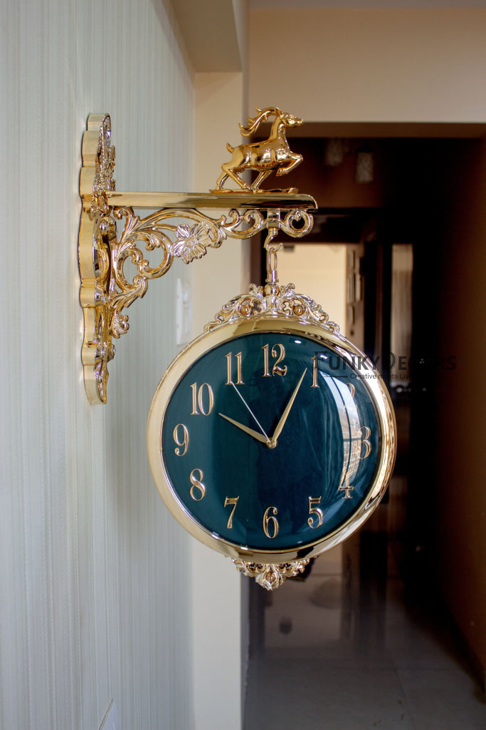 FunkyDecors Luxury Look Deer Golden Green Round Wall Hanging Double Sided 2 Faces Retro Station