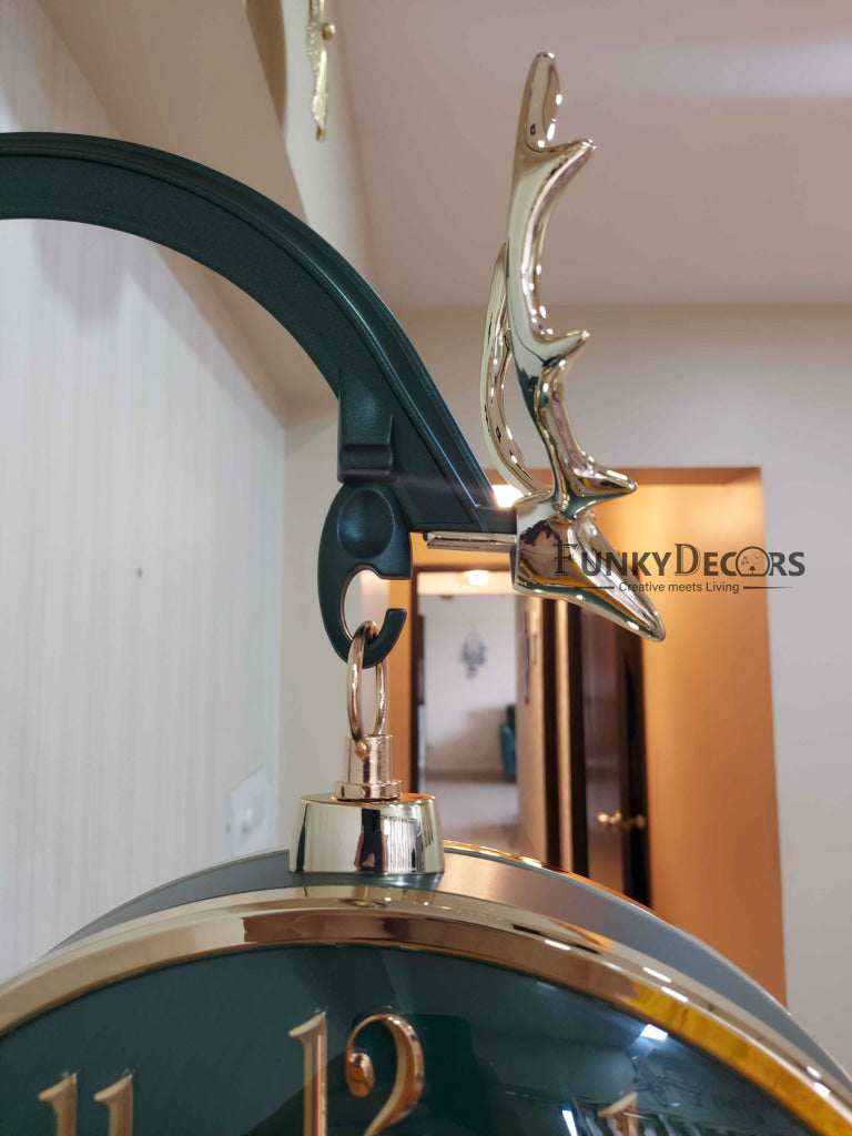 Funkytradition Luxury Look Deer Golden Green Round Wall Hanging Double Sided 2 Faces Retro Station