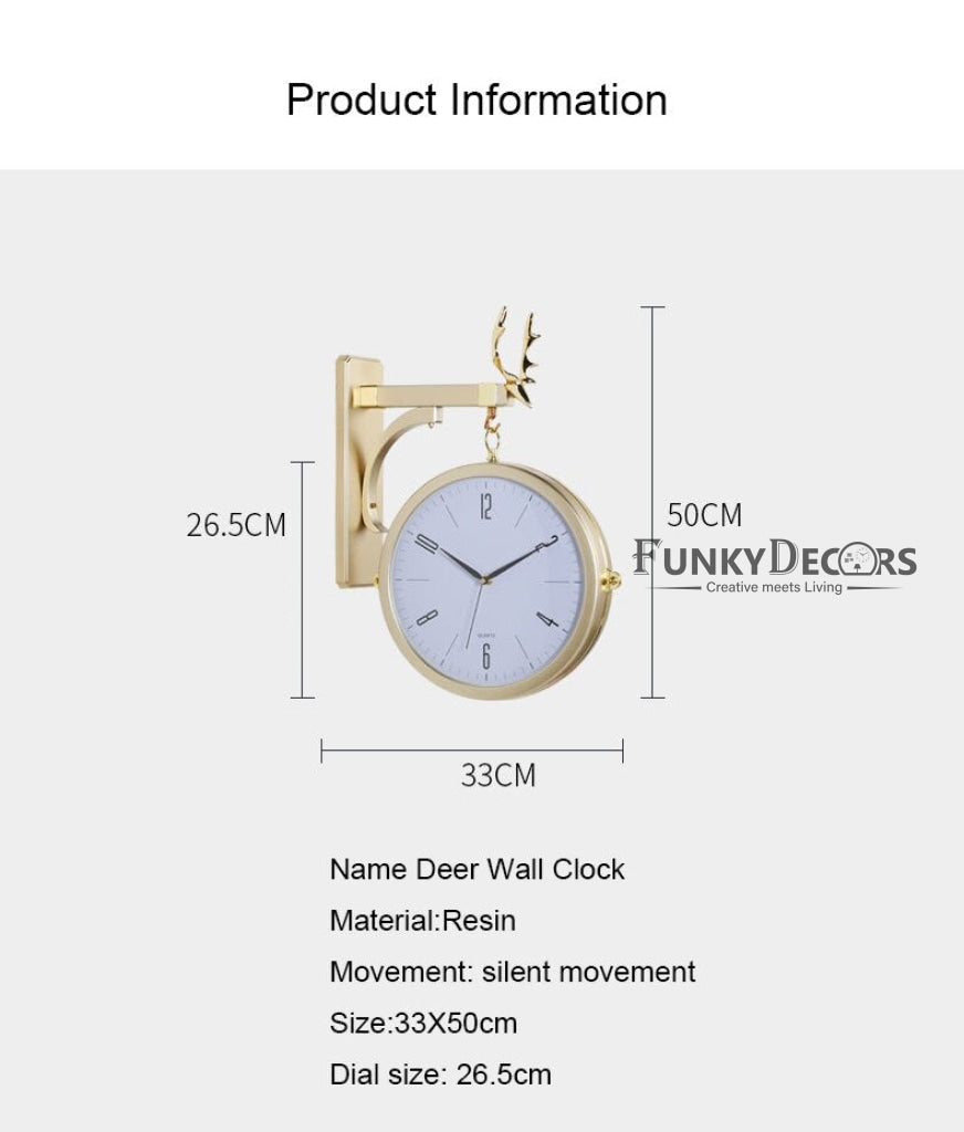 Funkytradition Luxury Look Deer White Round Wall Hanging Double Sided 2 Faces Retro Station Clock