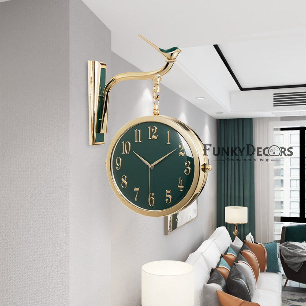 FunkyDecors Luxury Look Sparrow Golden Green Round Wall Hanging Double Sided 2 Faces Retro