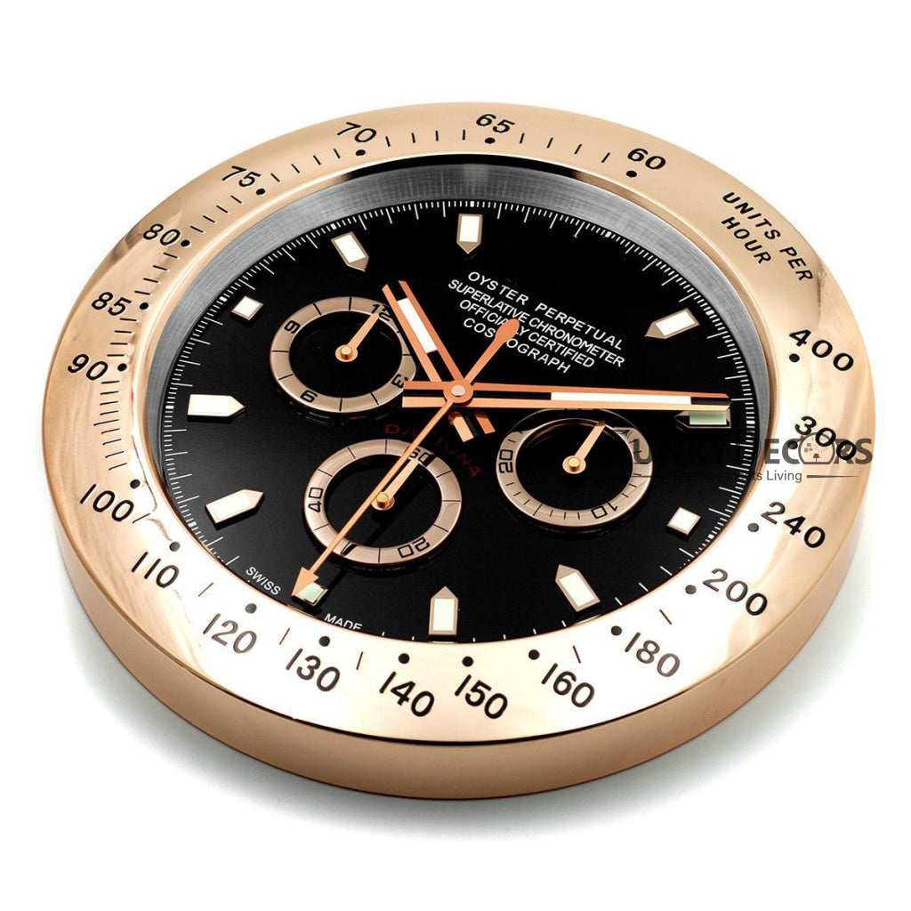 FunkyDecors Luxury Rose Gold Black Stainless Steel Wall Clock For Royal Home And Bungalows Watch