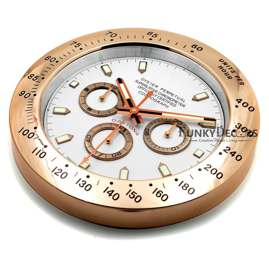 Funkytradition Luxury Rose Gold Stainless Steel Wall Clock For Royal Home And Bungalows Watch Clocks