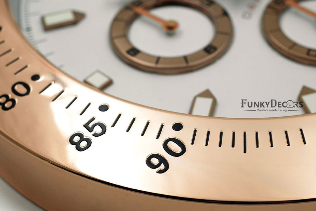 Funkytradition Luxury Rose Gold Stainless Steel Wall Clock For Royal Home And Bungalows Watch Clocks