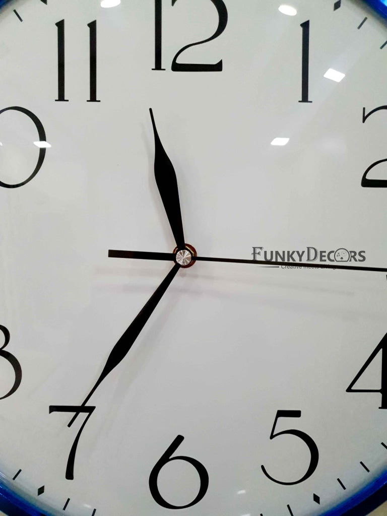FunkyDecors Minimal Blue White Wall Clock Watch Decor For Home Office And Gifts 36 Cm Tall Clocks