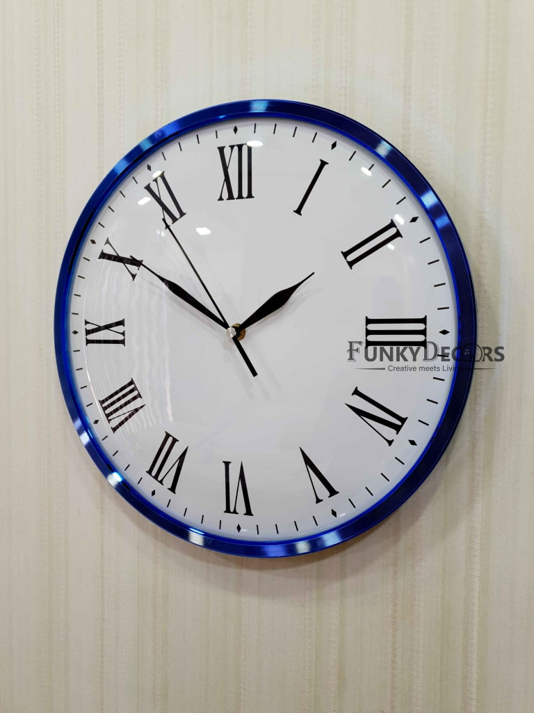 FunkyDecors Minimal Blue White Wall Clock Watch Decor For Home Office And Gifts 36 Cm Tall Clocks