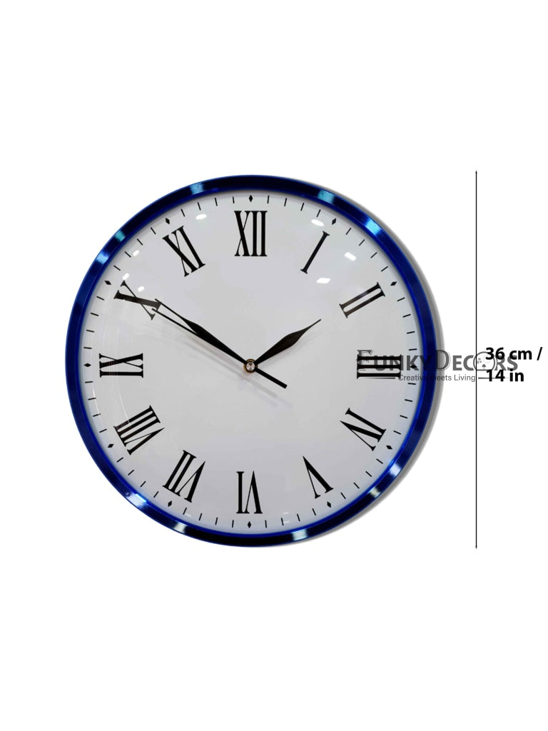 FunkyDecors Minimal Blue White Wall Clock Watch Decor For Home Office And Gifts 36 Cm Tall Clocks