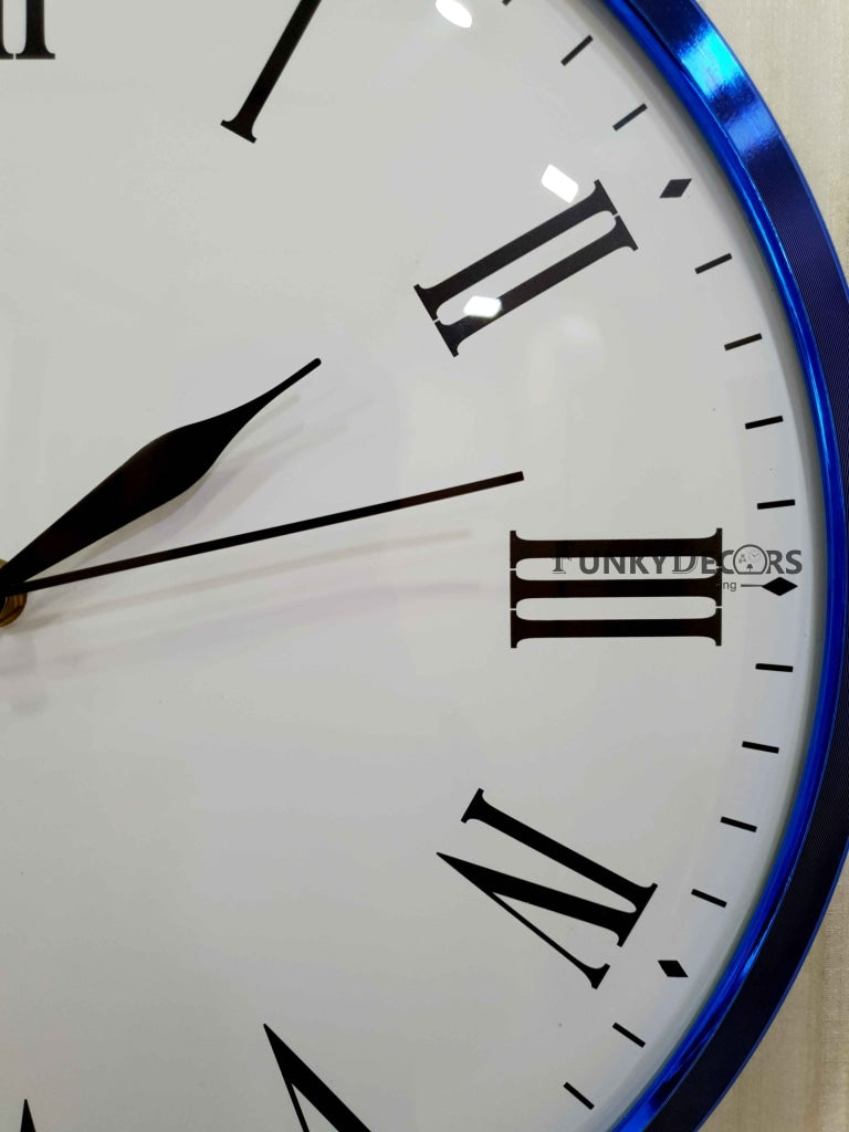 FunkyDecors Minimal Blue White Wall Clock Watch Decor For Home Office And Gifts 36 Cm Tall Clocks