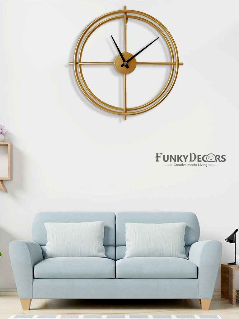 Funkytradition Minimal Golden Metal Wall Clock Watch Decor For Home Office And Gifts Clocks