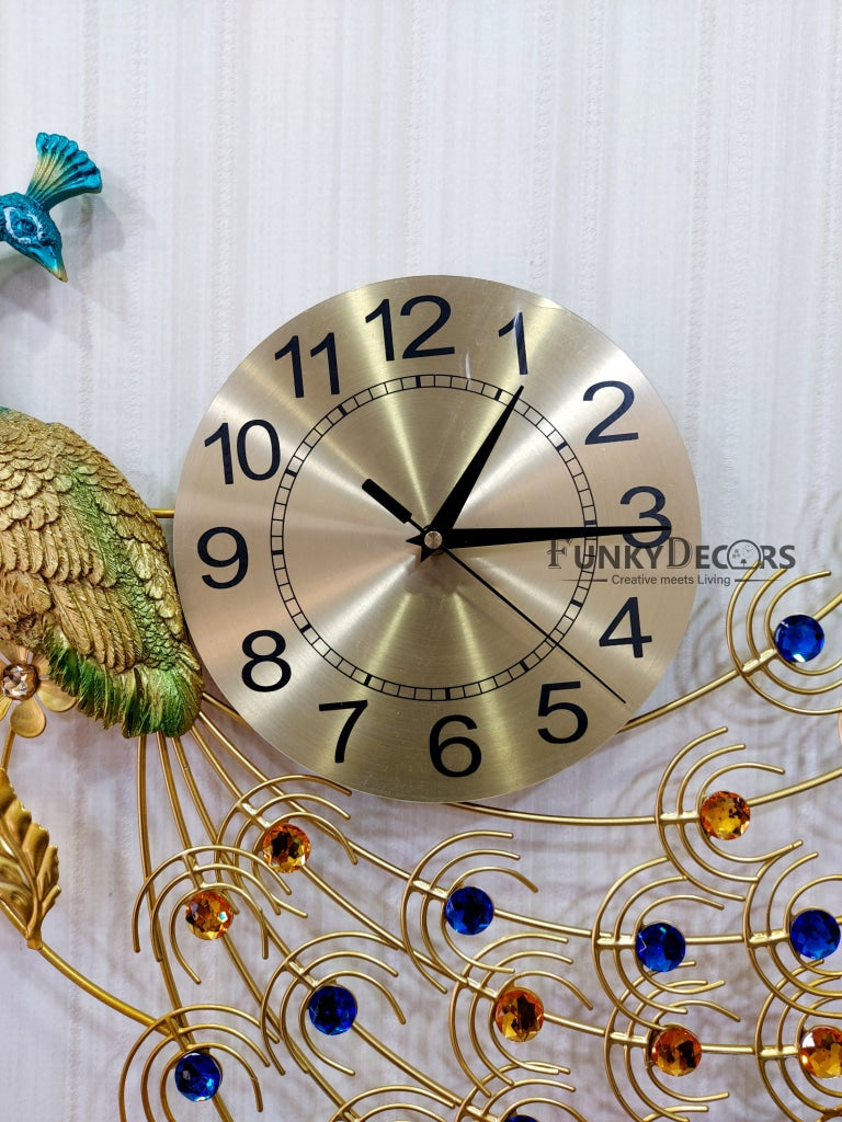 Funkytradition Modern Minimalist Creative Clock Big Peacock Colorful Metal Wall Watch Decor For Home