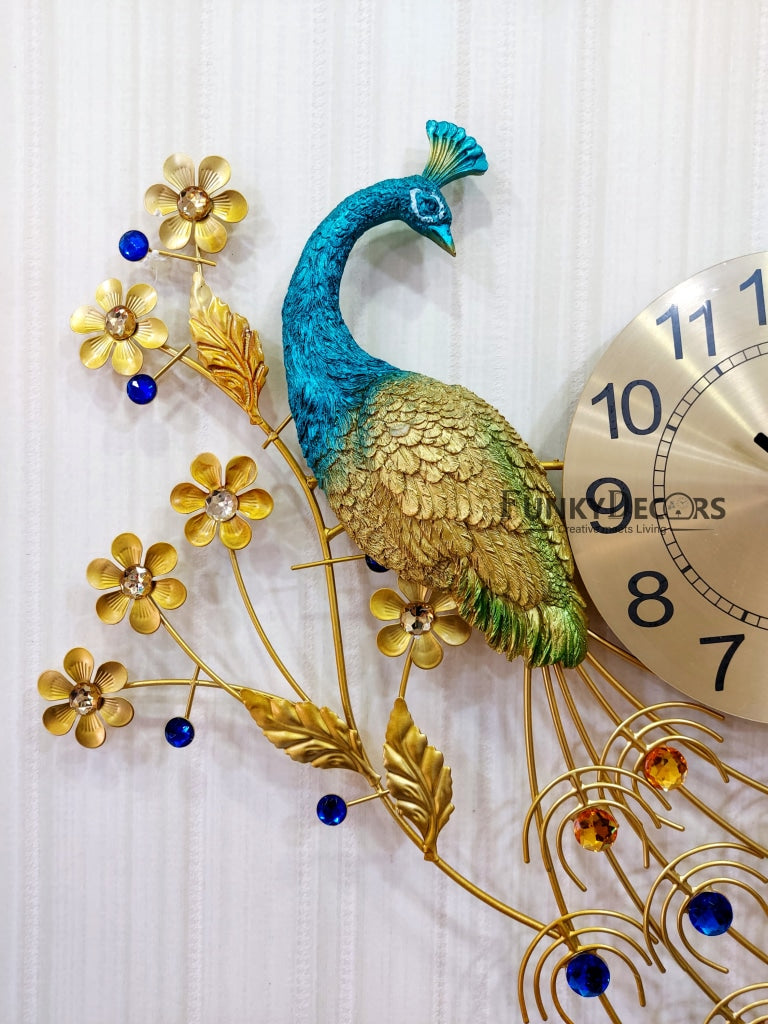 Funkytradition Modern Minimalist Creative Clock Big Peacock Colorful Metal Wall Watch Decor For Home