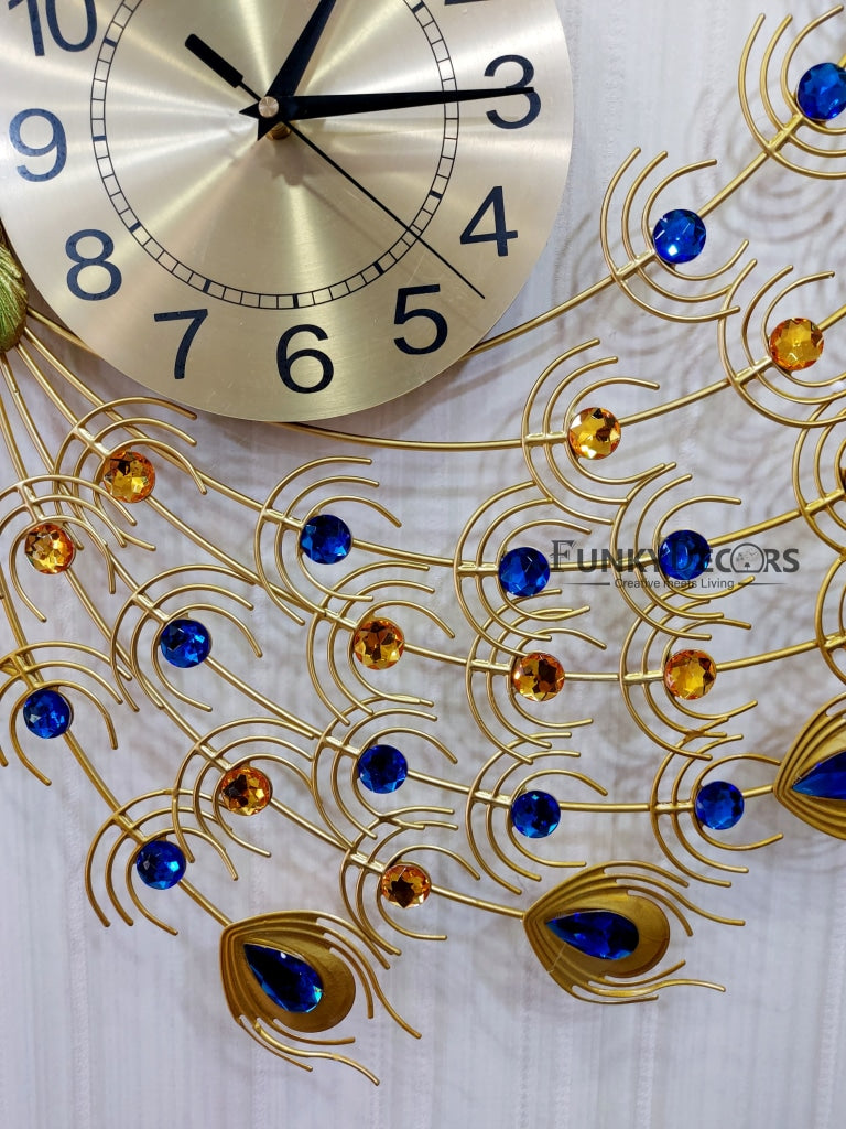 Funkytradition Modern Minimalist Creative Clock Big Peacock Colorful Metal Wall Watch Decor For Home