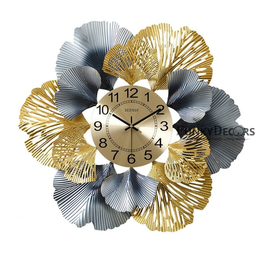 Funkytradition Modern Minimalist Creative Simple Leaf Shape Metal Wall Clock Watch Decor For Home