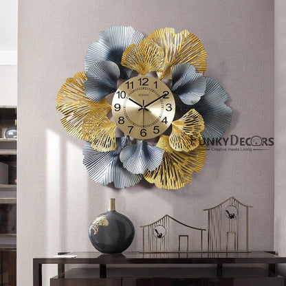 Funkytradition Modern Minimalist Creative Simple Leaf Shape Metal Wall Clock Watch Decor For Home