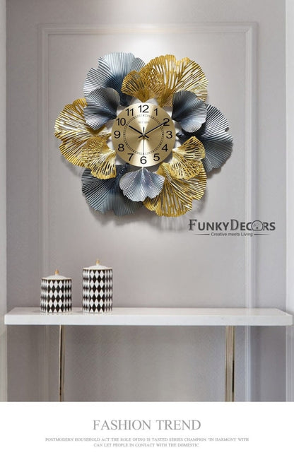Funkytradition Modern Minimalist Creative Simple Leaf Shape Metal Wall Clock Watch Decor For Home