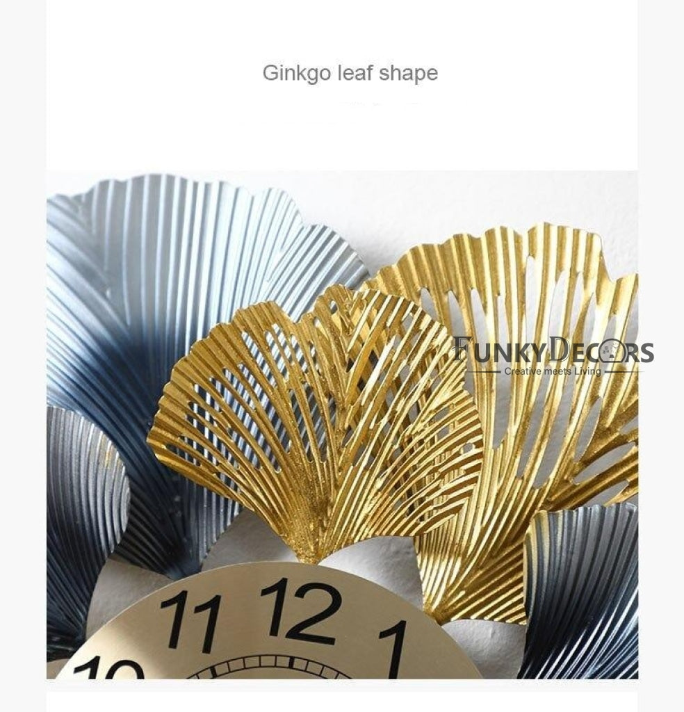 Funkytradition Modern Minimalist Creative Simple Leaf Shape Metal Wall Clock Watch Decor For Home