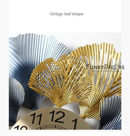 Funkytradition Modern Minimalist Creative Simple Leaf Shape Metal Wall Clock Watch Decor For Home